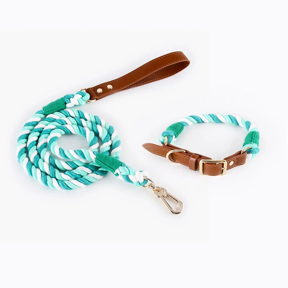 Premium Leather Pet Collar and Leash - Soft Strong Braided
