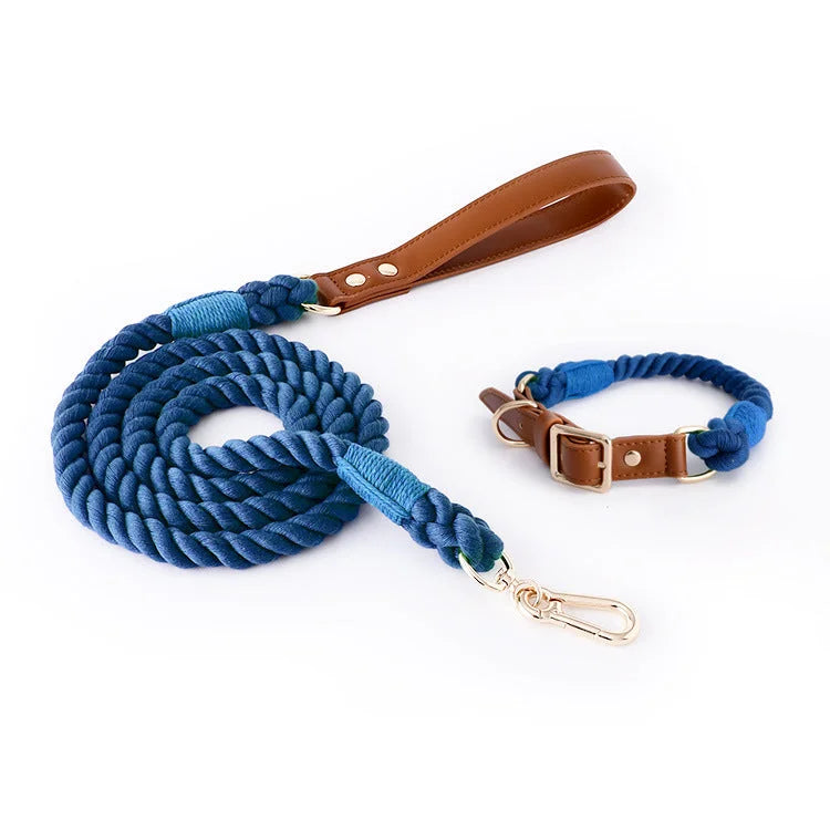 Premium Leather Pet Collar and Leash - Soft Strong Braided