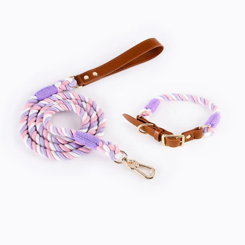 Premium Leather Pet Collar and Leash - Soft Strong Braided
