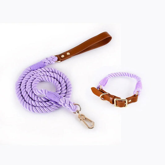 Premium Leather Pet Collar and Leash - Soft Strong Braided