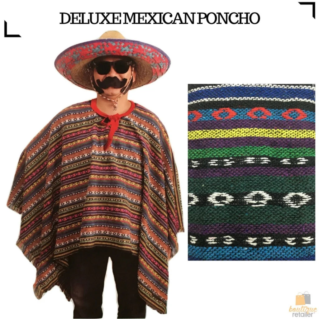 PREMIUM MEXICAN PONCHO Spanish Costume Wild West Cowboy