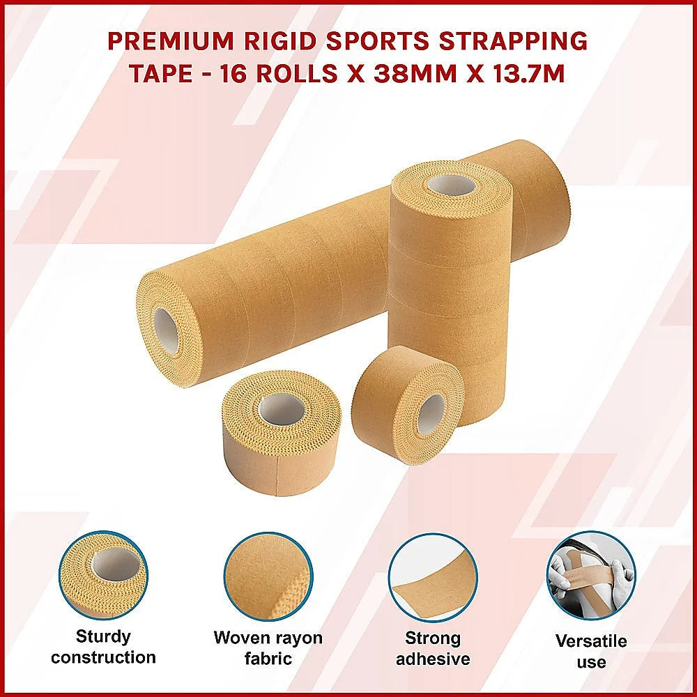 Premium Rigid Sports Strapping Tape - 16 Rolls x 38mm x