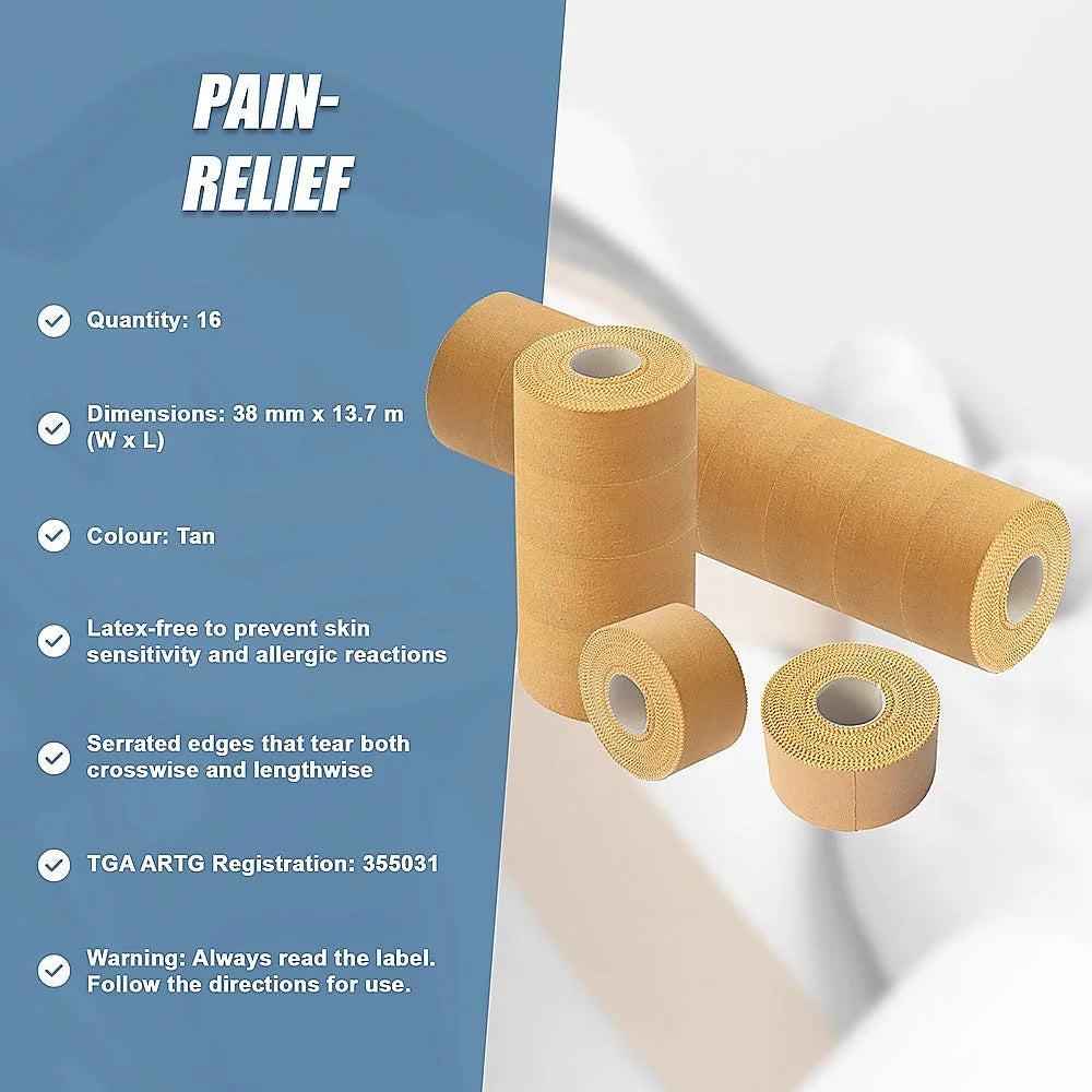 Premium Rigid Sports Strapping Tape - 16 Rolls x 38mm x