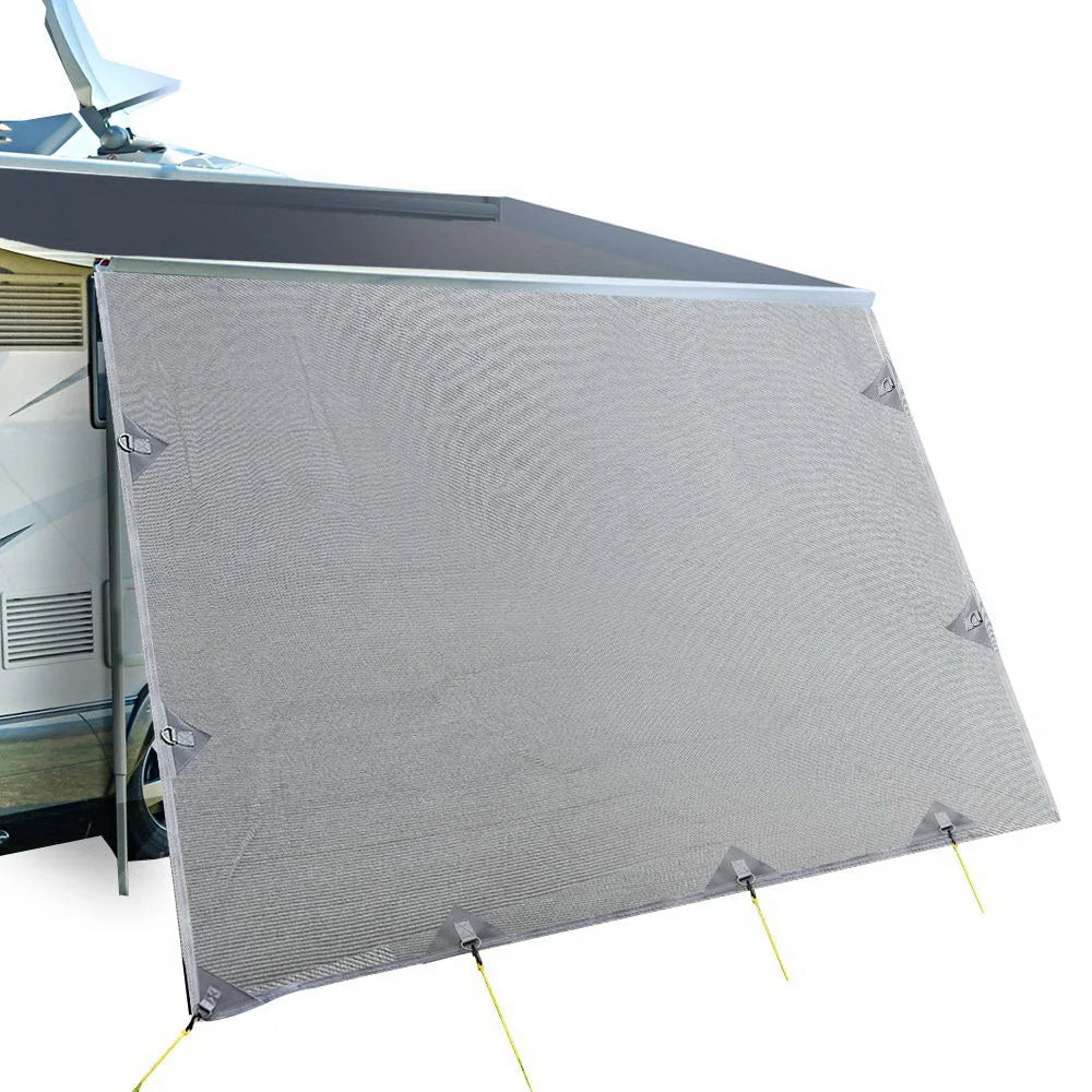 3x1 privacy screen roll with grey side awning fabric and handle bar
