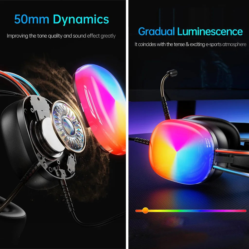 Pro Luminous Wired Headphones 2M Cable - Black