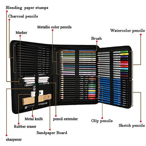 Professional Drawing Artist Kit Set 72pcs Pencils and Sketch