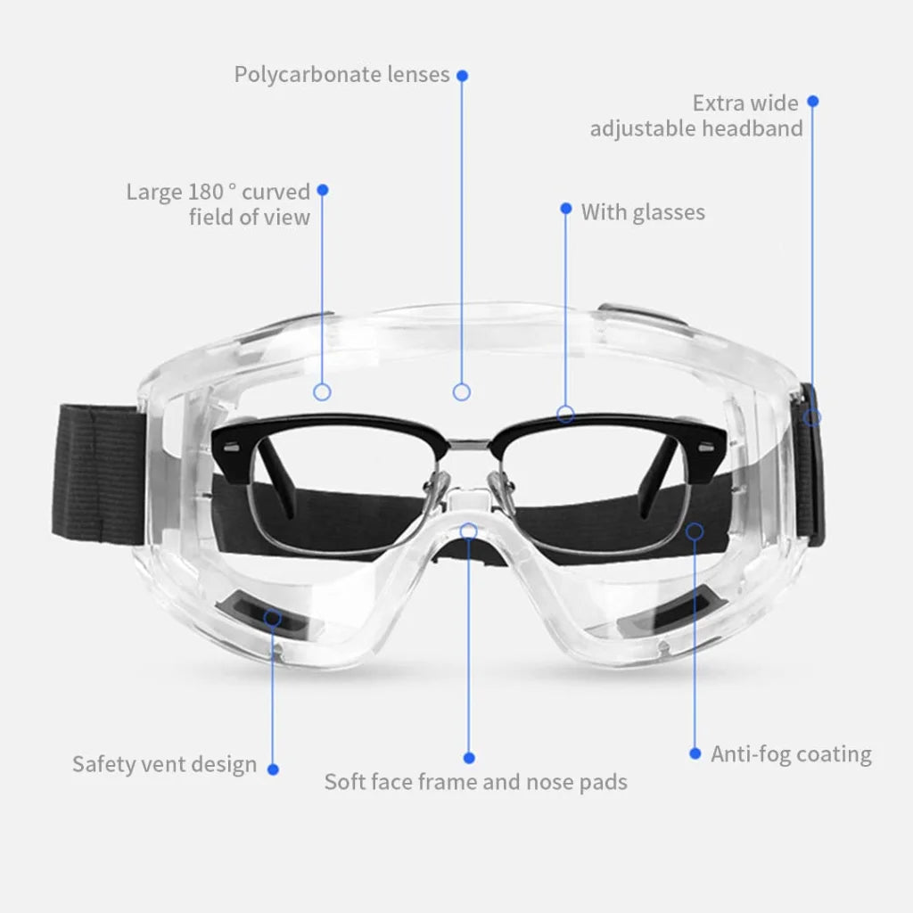 Protective Eyewear Premium Clear Safety Windproof Lab Goggles Glasses