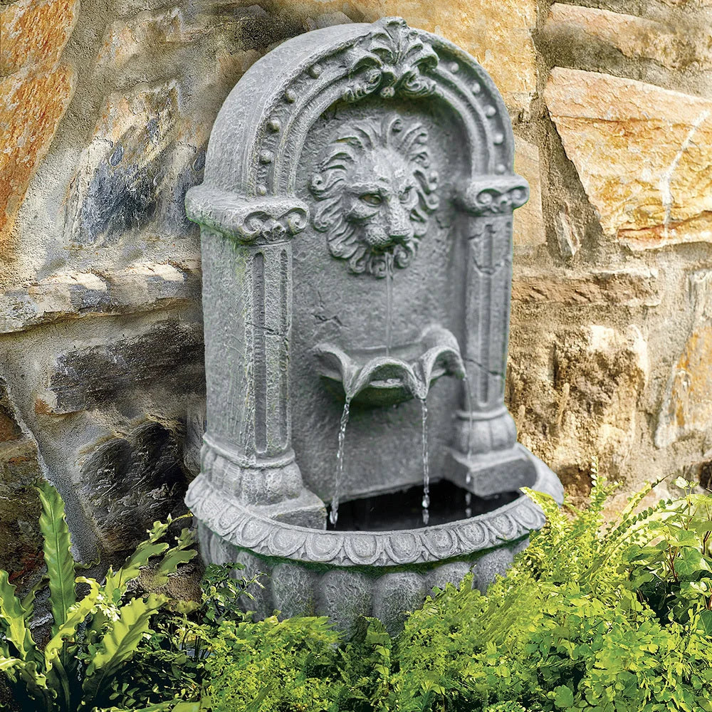 PROTEGE Lion Head Solar Powered Water Feature Fountain