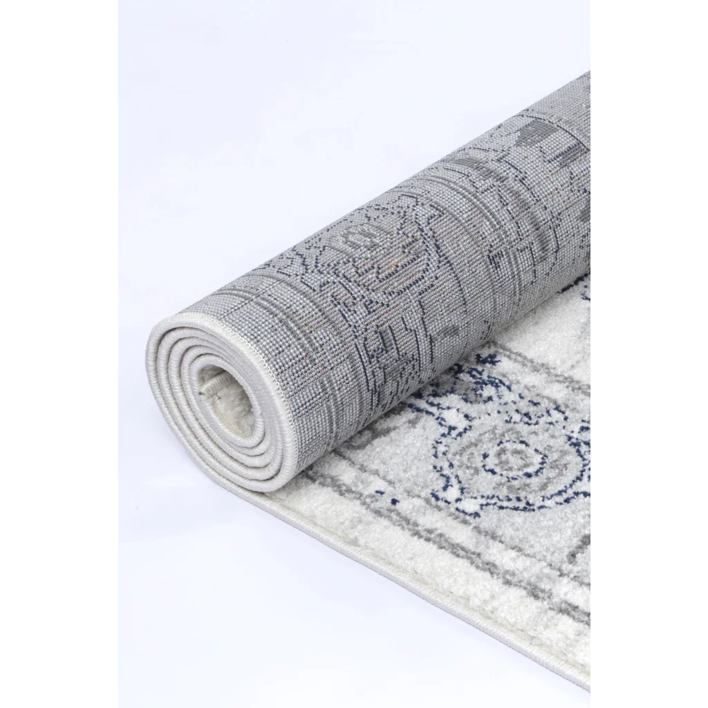 Grey cream 280x380 floor rug with provence l pattern and woven pile