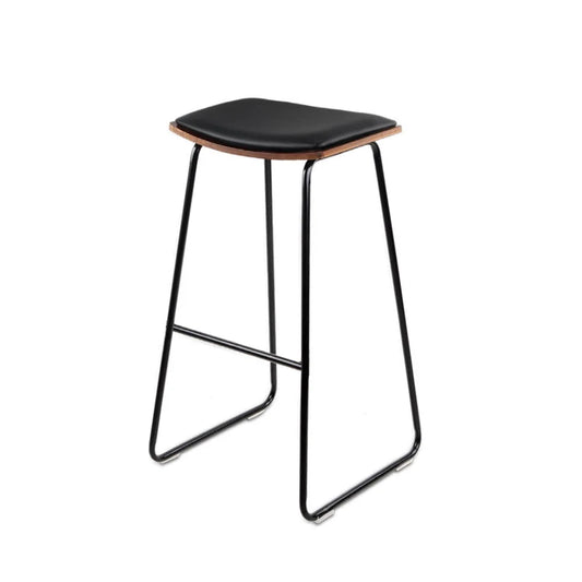 PU Leather Bar Stools (Set of 2) Backless Black/Wood - Bar