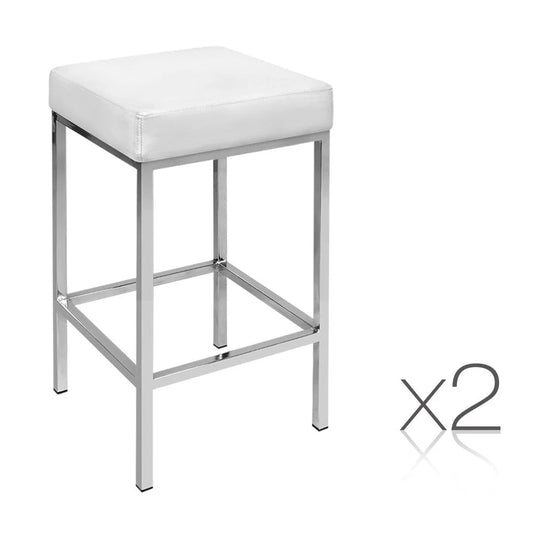 PU Leather Bar Stools (Set of 2) Backless White - Bar