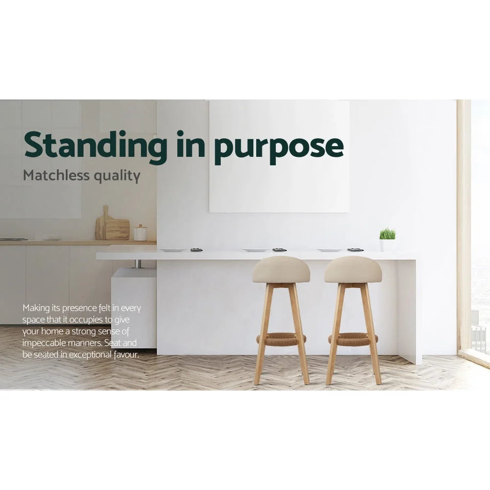 PU Leather Bar Stools (Set of 2) Backrest Beige - Bar