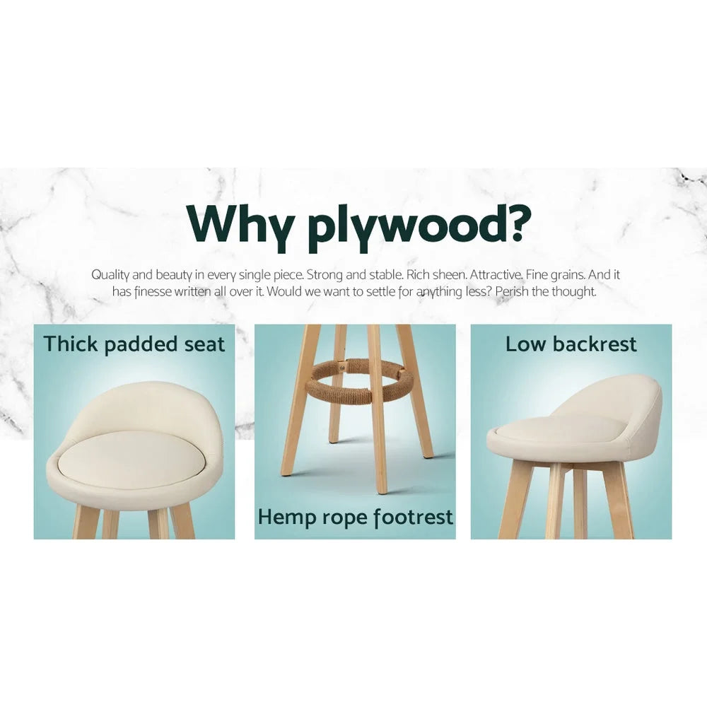 PU Leather Bar Stools (Set of 2) Backrest Beige - Bar