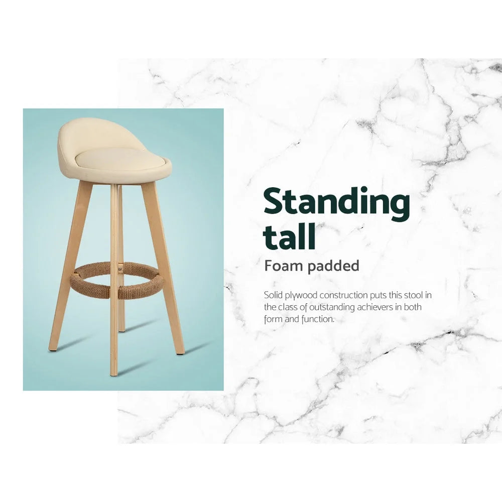 PU Leather Bar Stools (Set of 2) Backrest Beige - Bar