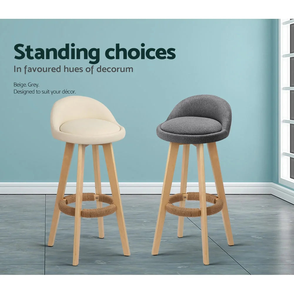 PU Leather Bar Stools (Set of 2) Backrest Beige - Bar