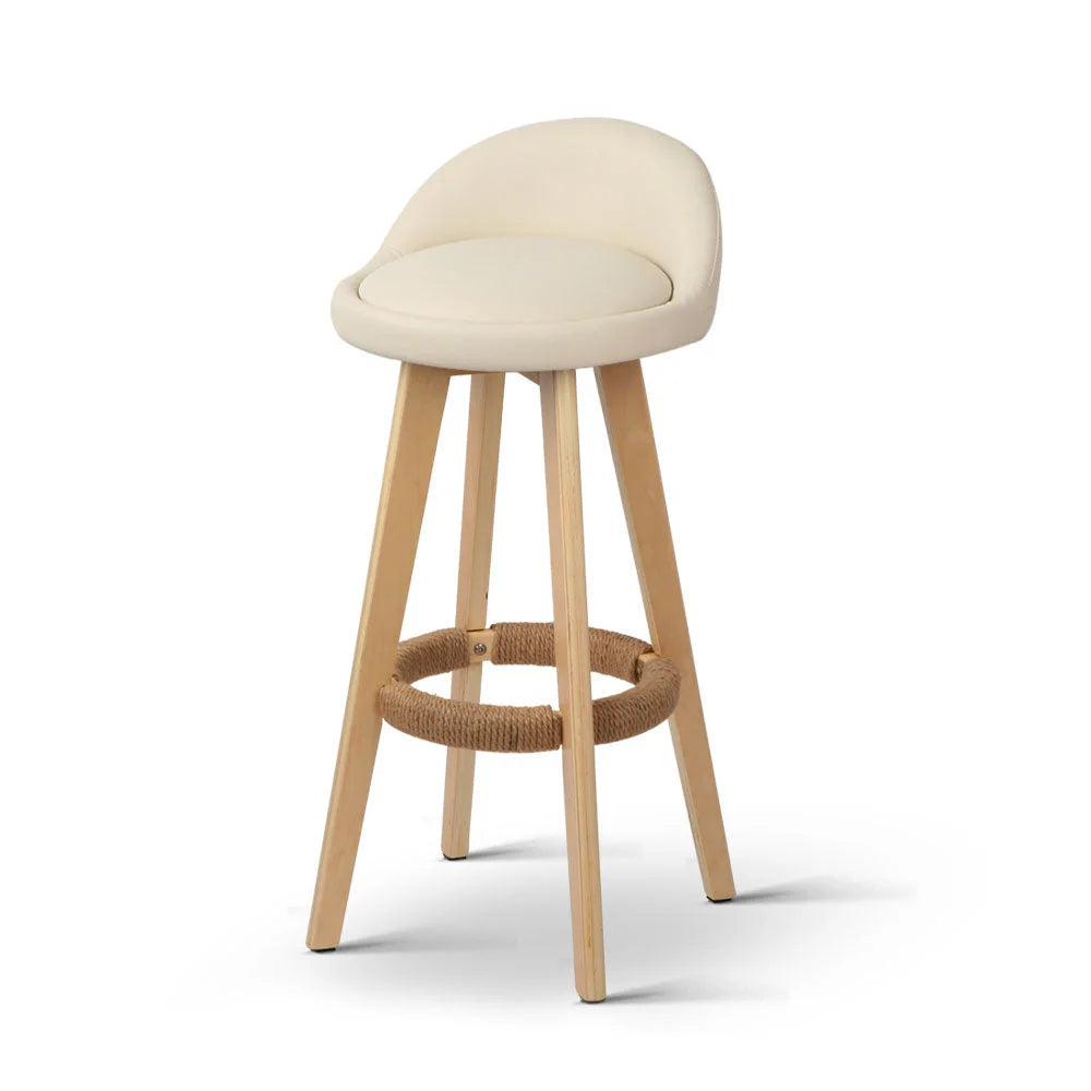 PU Leather Bar Stools (Set of 2) Backrest Beige - Bar