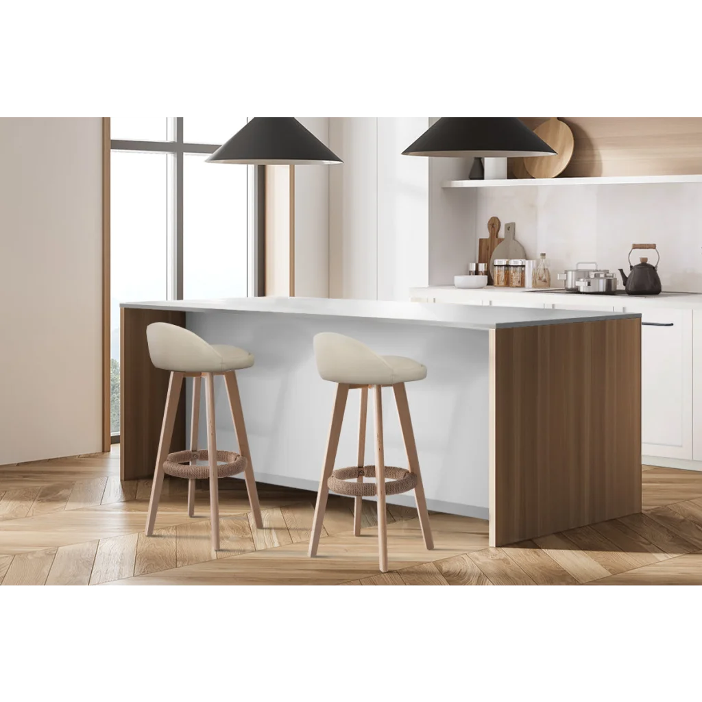 PU Leather Bar Stools (Set of 2) Backrest Beige - Bar