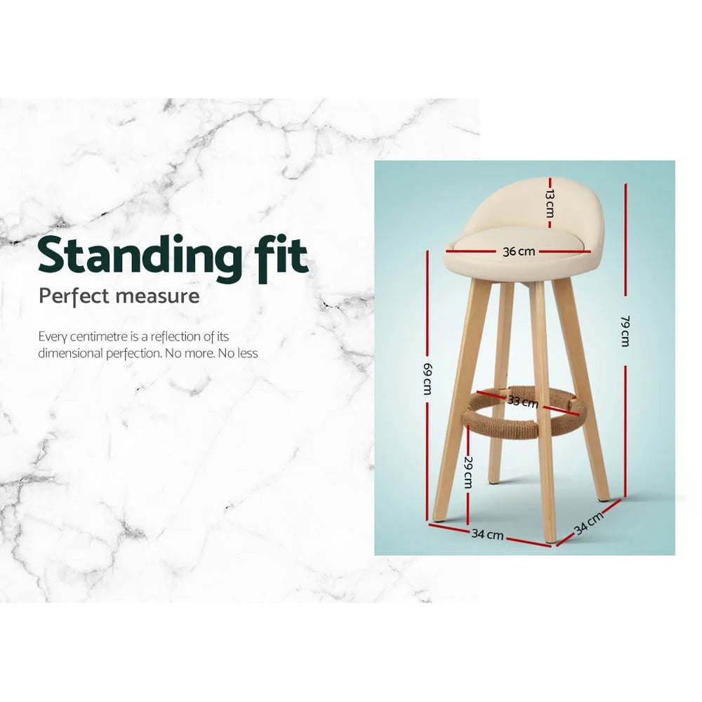 PU Leather Bar Stools (Set of 2) Backrest Beige - Bar