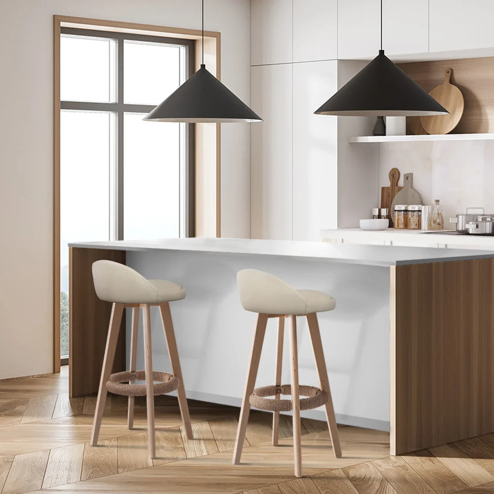 PU Leather Bar Stools (Set of 2) Backrest Beige - Bar