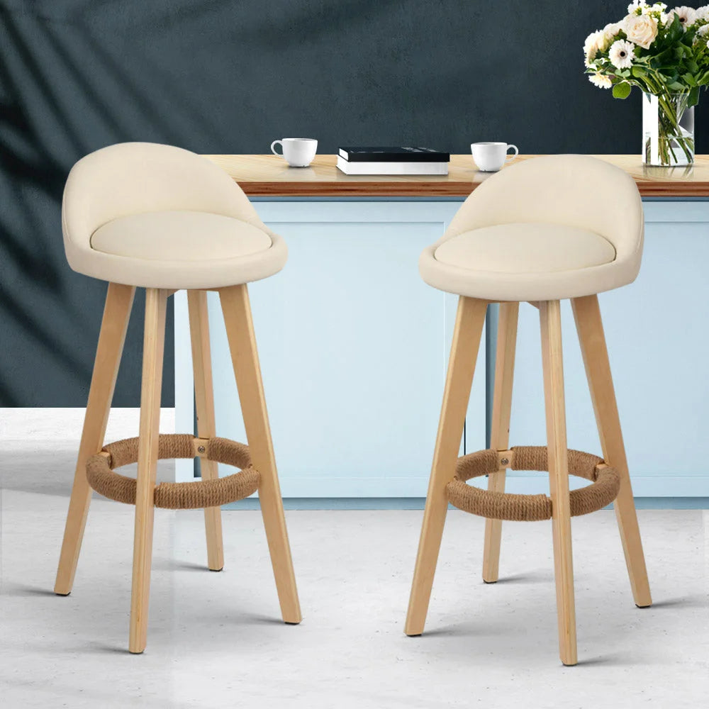 PU Leather Bar Stools (Set of 2) Backrest Beige - Bar
