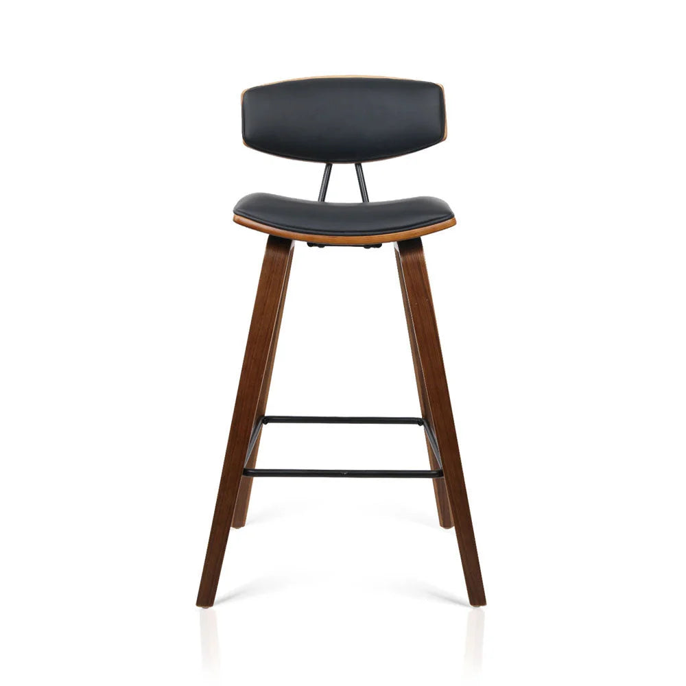 PU Leather Bar Stools (Set of 2) Circular Footrest Black