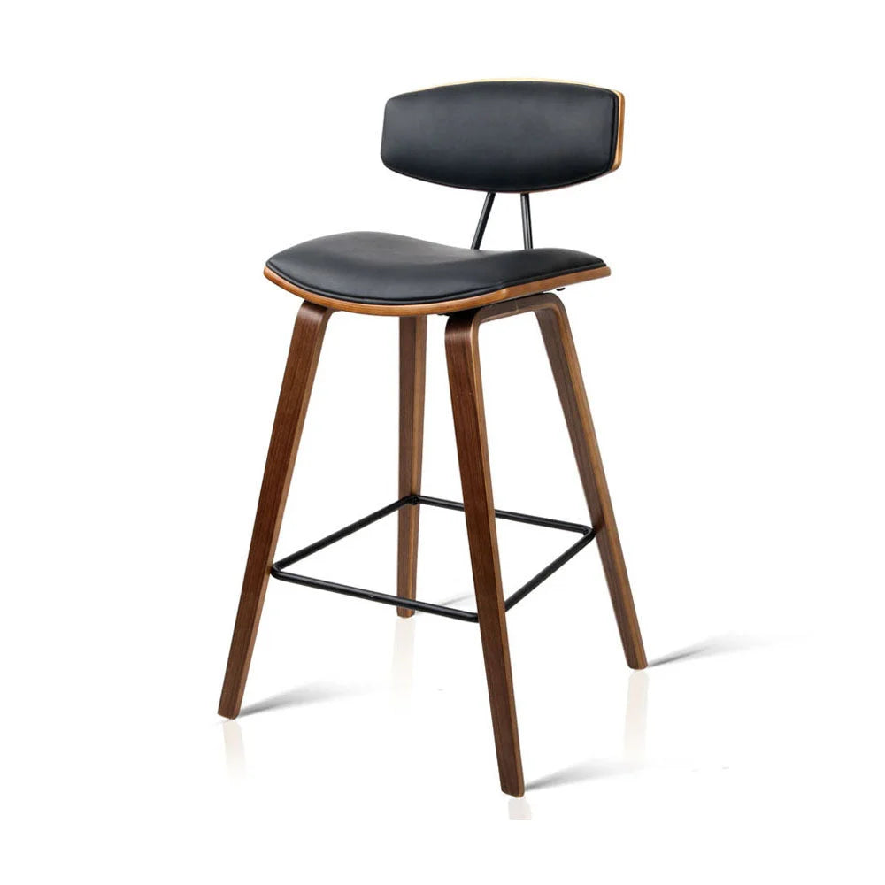 PU Leather Bar Stools (Set of 2) Circular Footrest Black