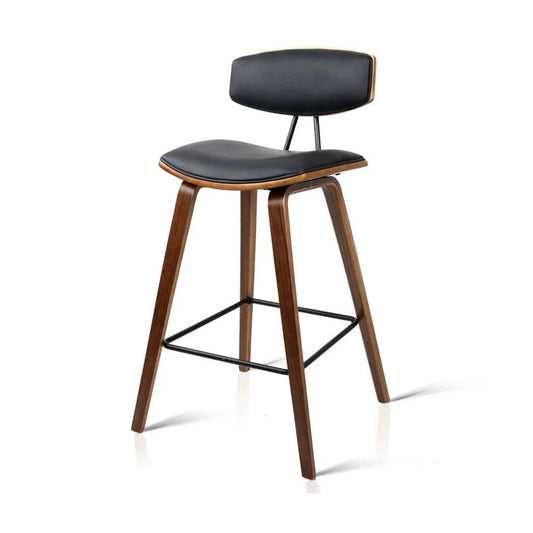 PU Leather Bar Stools (Set of 2) Circular Footrest Black