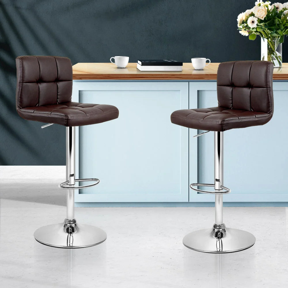 PU Leather Bar Stools (Set of 2) Gas Lift Chocolate Brown
