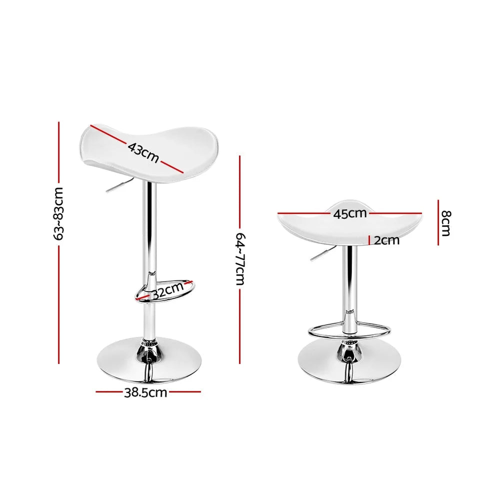 PU Leather Bar Stools (Set of 2) Gas Lift White/Chrome
