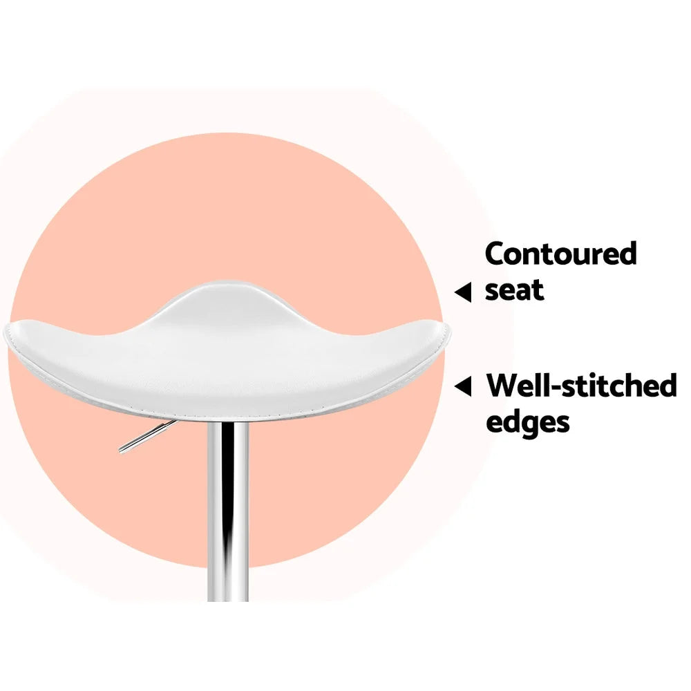 PU Leather Bar Stools (Set of 2) Gas Lift White/Chrome