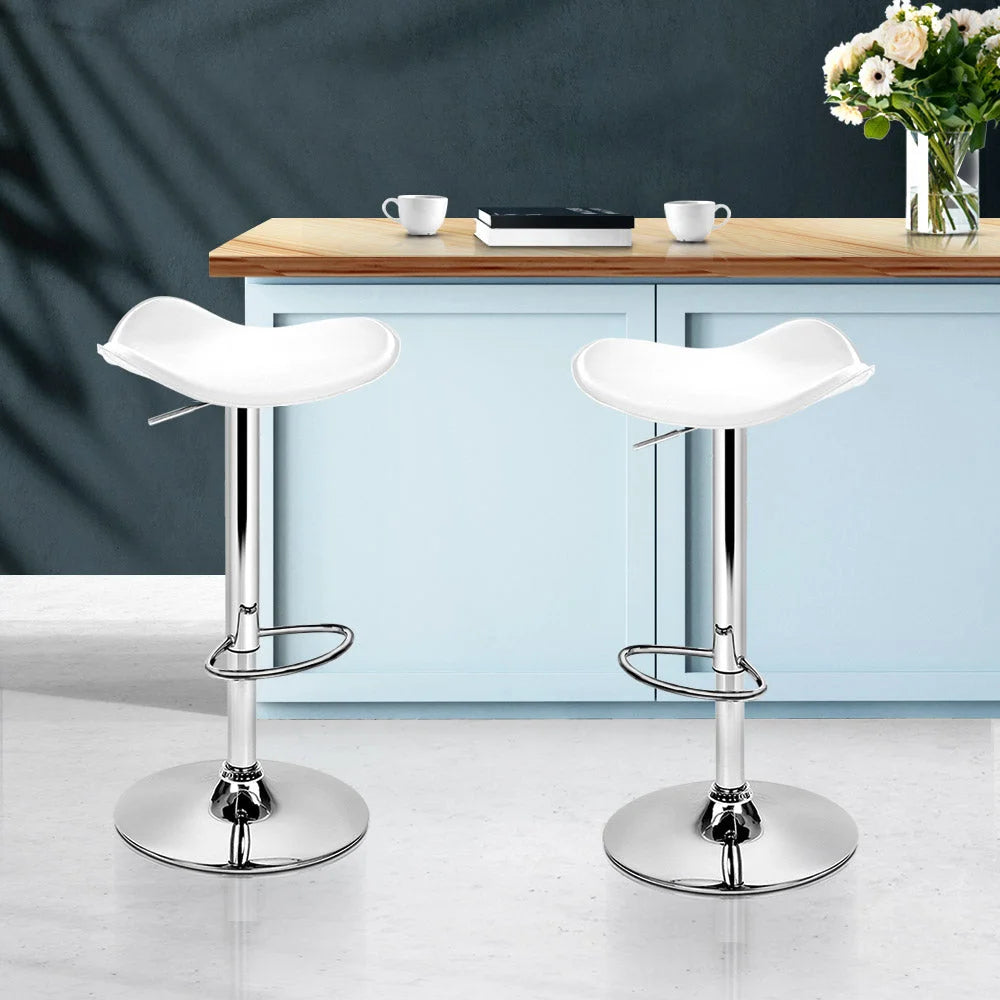 PU Leather Bar Stools (Set of 2) Gas Lift White/Chrome