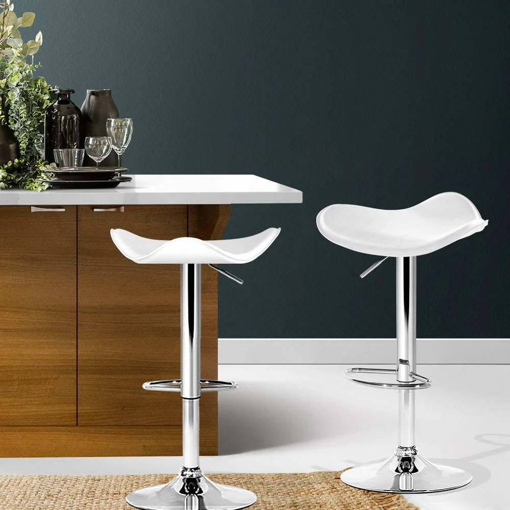 PU Leather Bar Stools (Set of 2) Gas Lift White/Chrome