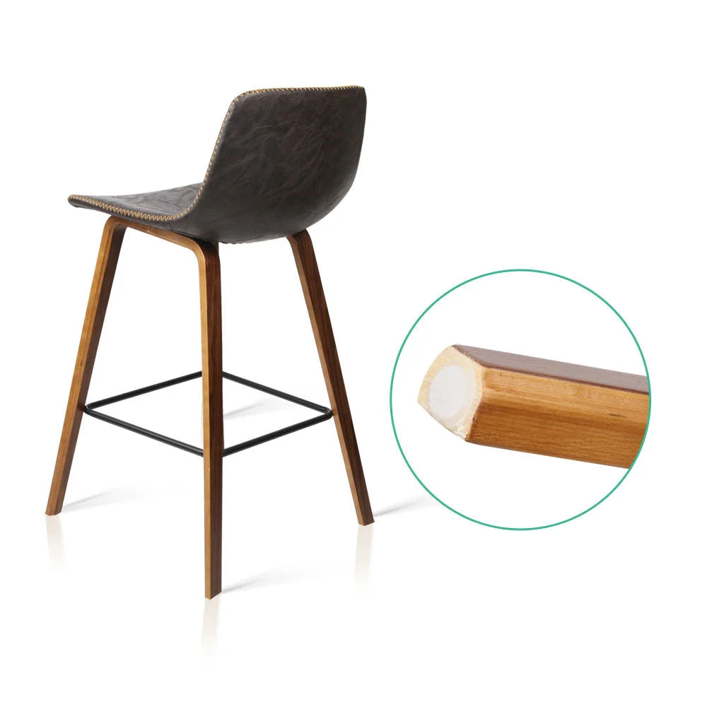 PU Leather Bar Stools (Set of 2) Square Footrest Wood/Brown