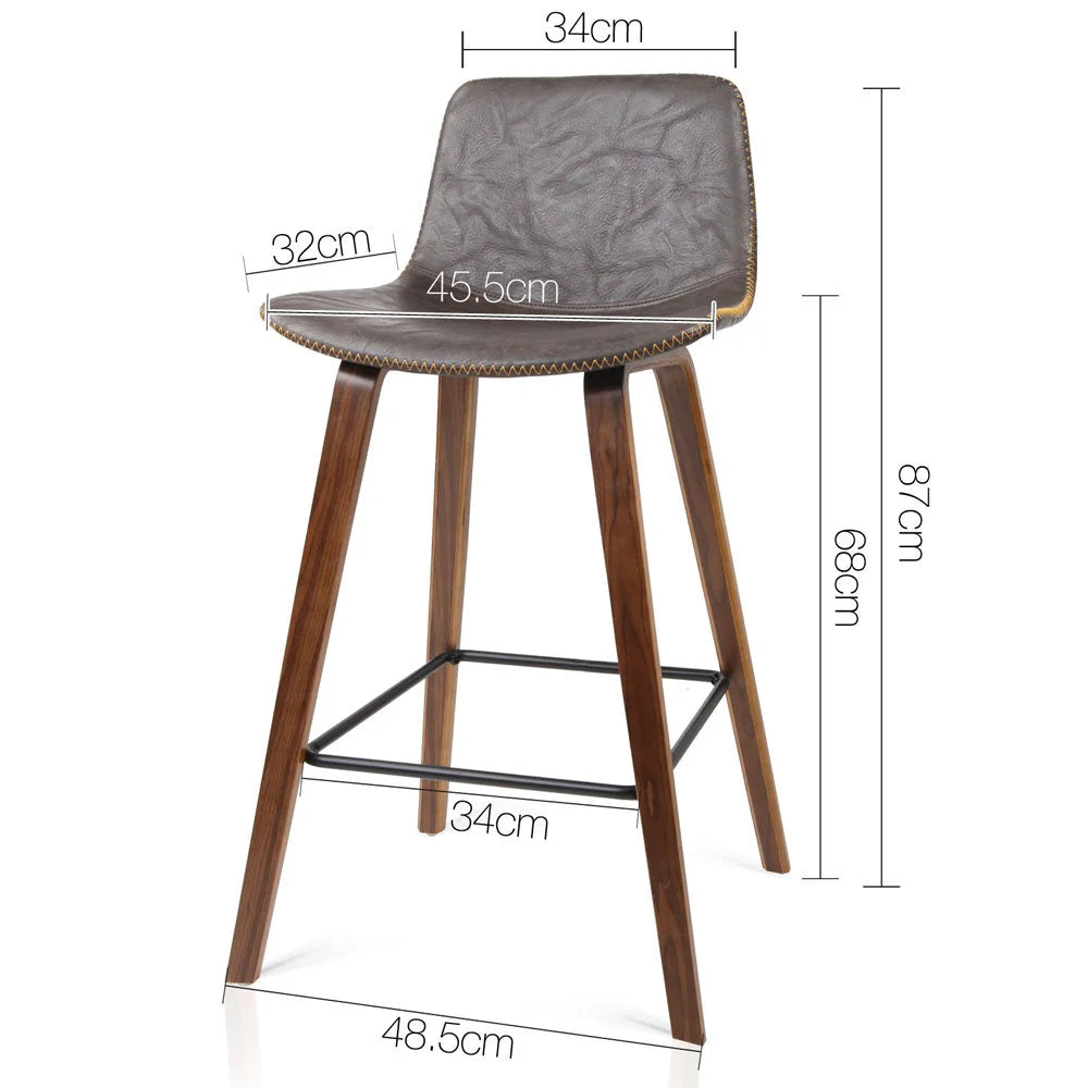 PU Leather Bar Stools (Set of 2) Square Footrest Wood/Brown