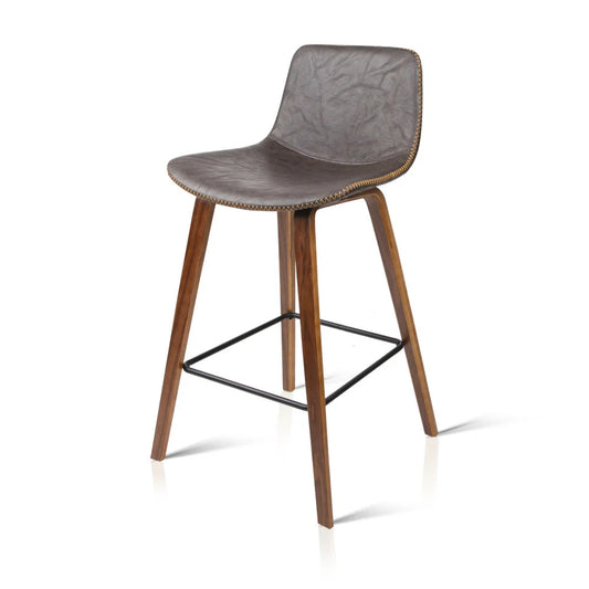 PU Leather Bar Stools (Set of 2) Square Footrest Wood/Brown