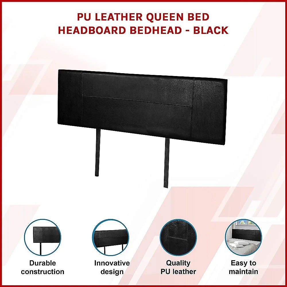 PU Leather Bed Headboard Bedhead Queen - Black - Bedroom