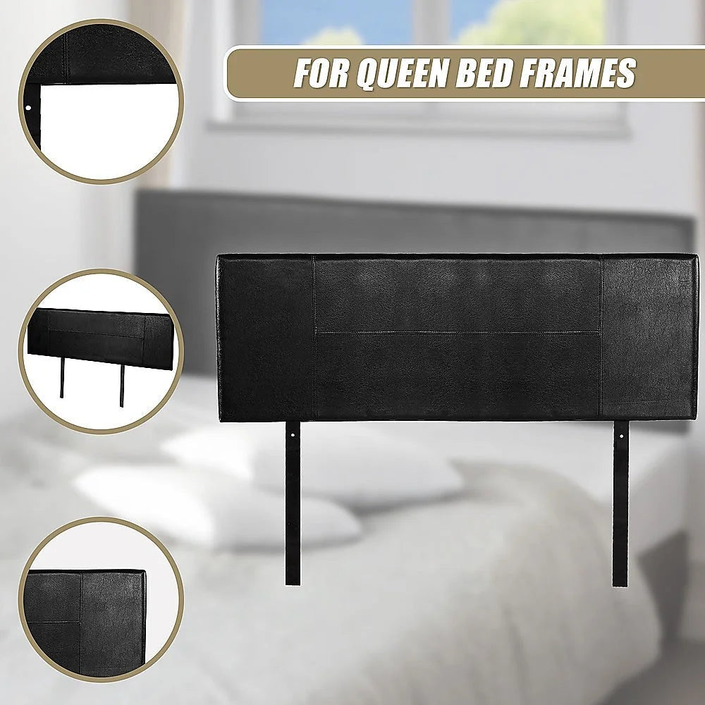 PU Leather Bed Headboard Bedhead Queen - Black - Bedroom
