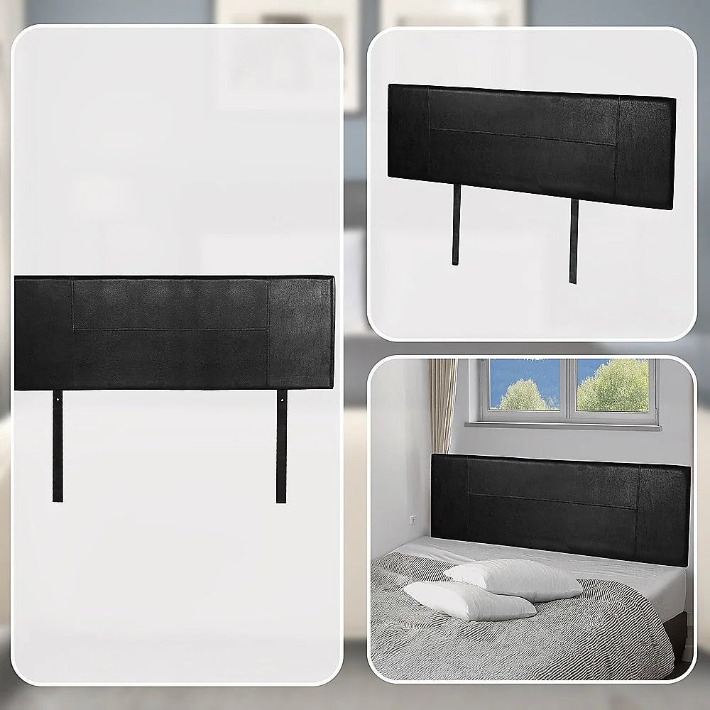 PU Leather Bed Headboard Bedhead Queen - Black - Bedroom