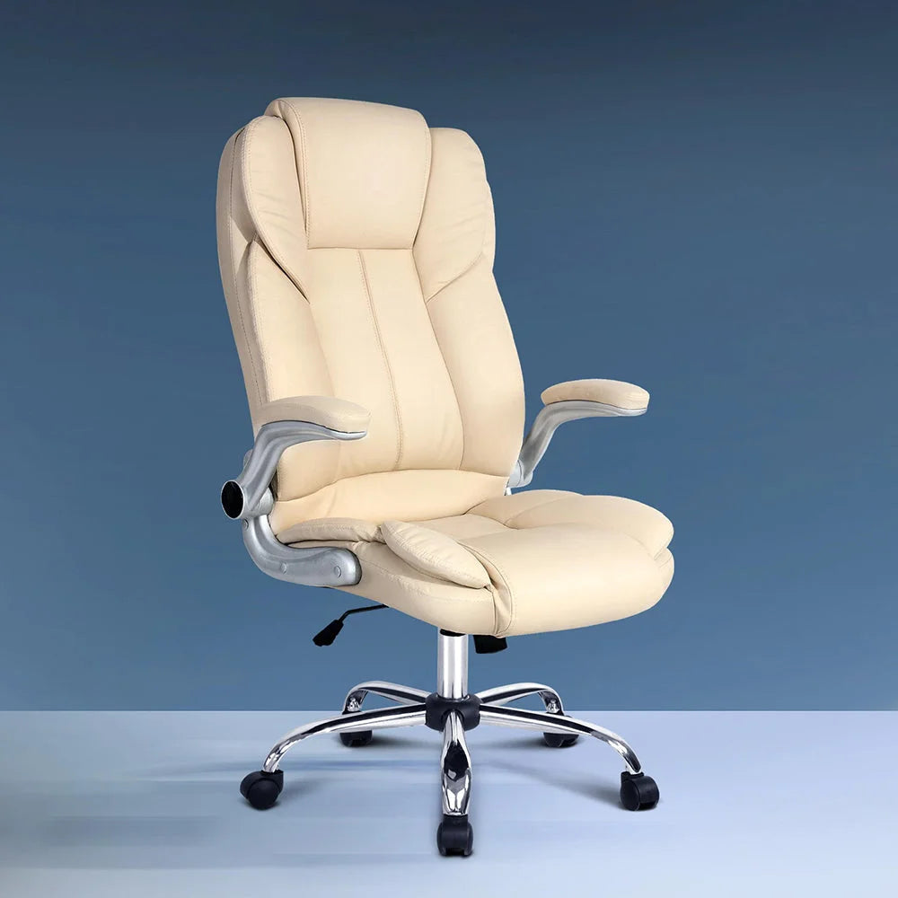 PU Leather Executive Office Desk Chair - Beige - Office