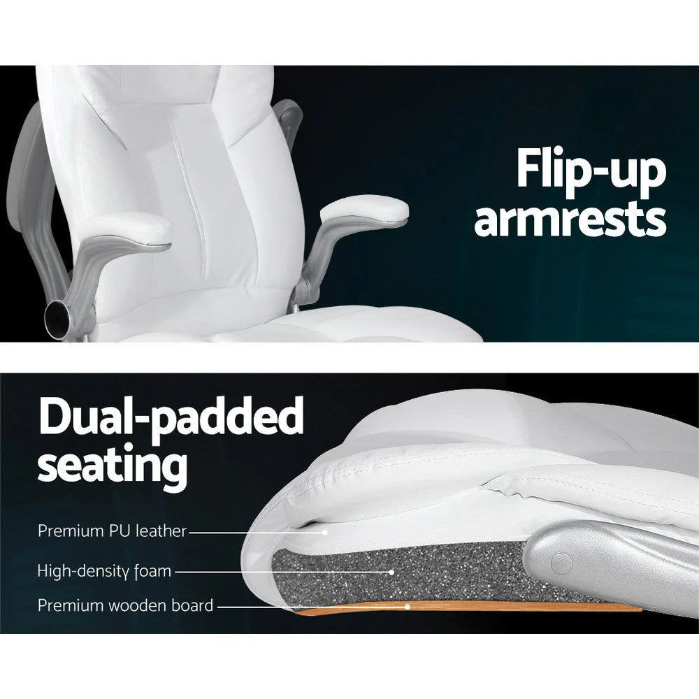 PU Leather Massage Office Chair 8-Point - White - Office