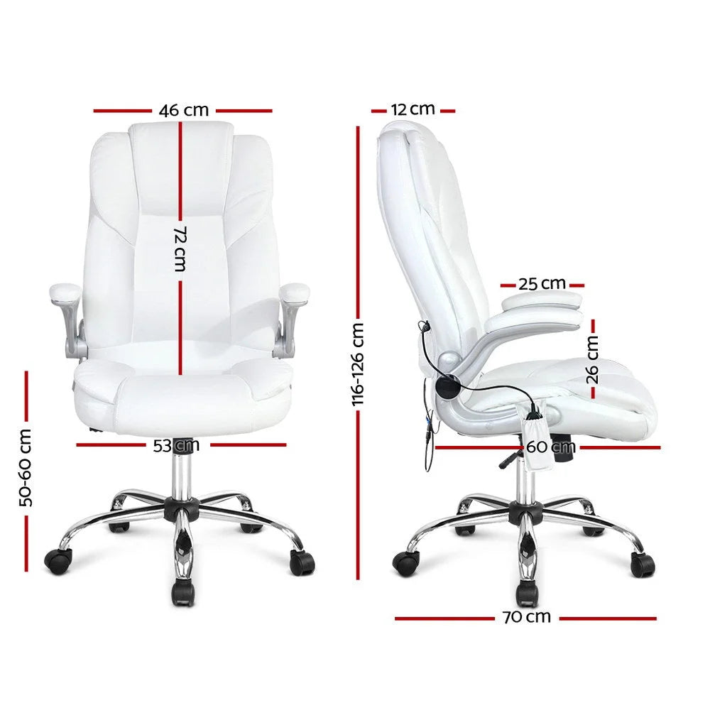 PU Leather Massage Office Chair 8-Point - White - Office