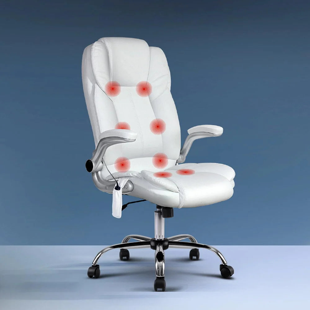 PU Leather Massage Office Chair 8-Point - White - Office