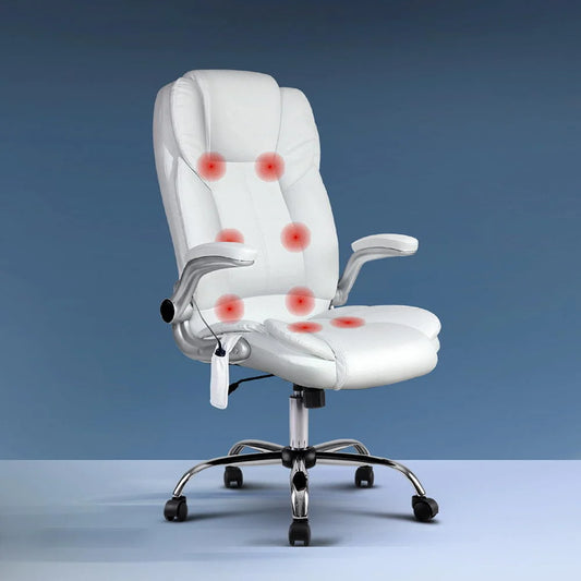 PU Leather Massage Office Chair 8-Point - White - Office