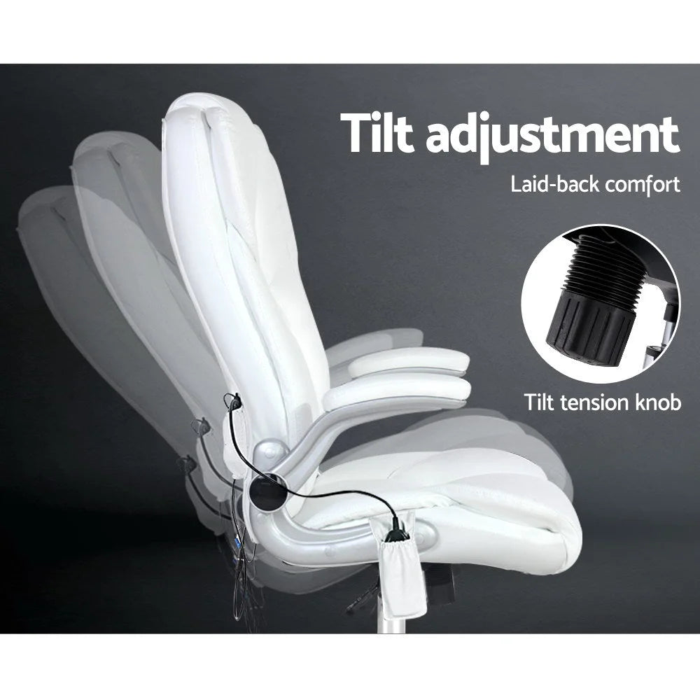 PU Leather Massage Office Chair 8-Point - White - Office