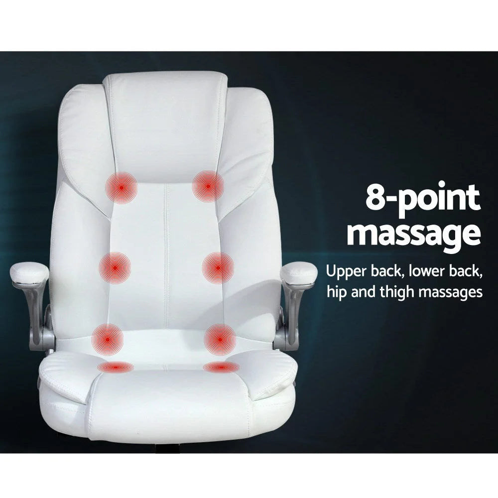 PU Leather Massage Office Chair 8-Point - White - Office