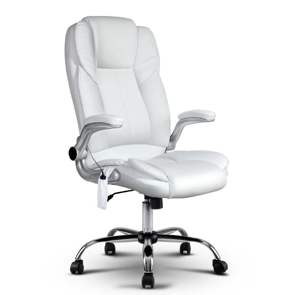 PU Leather Massage Office Chair 8-Point - White - Office