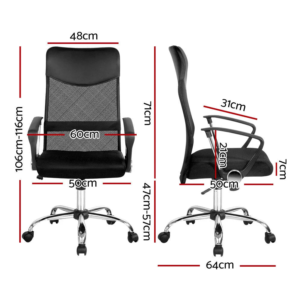 PU Leather Mesh High Back Office Chair - Black - Office