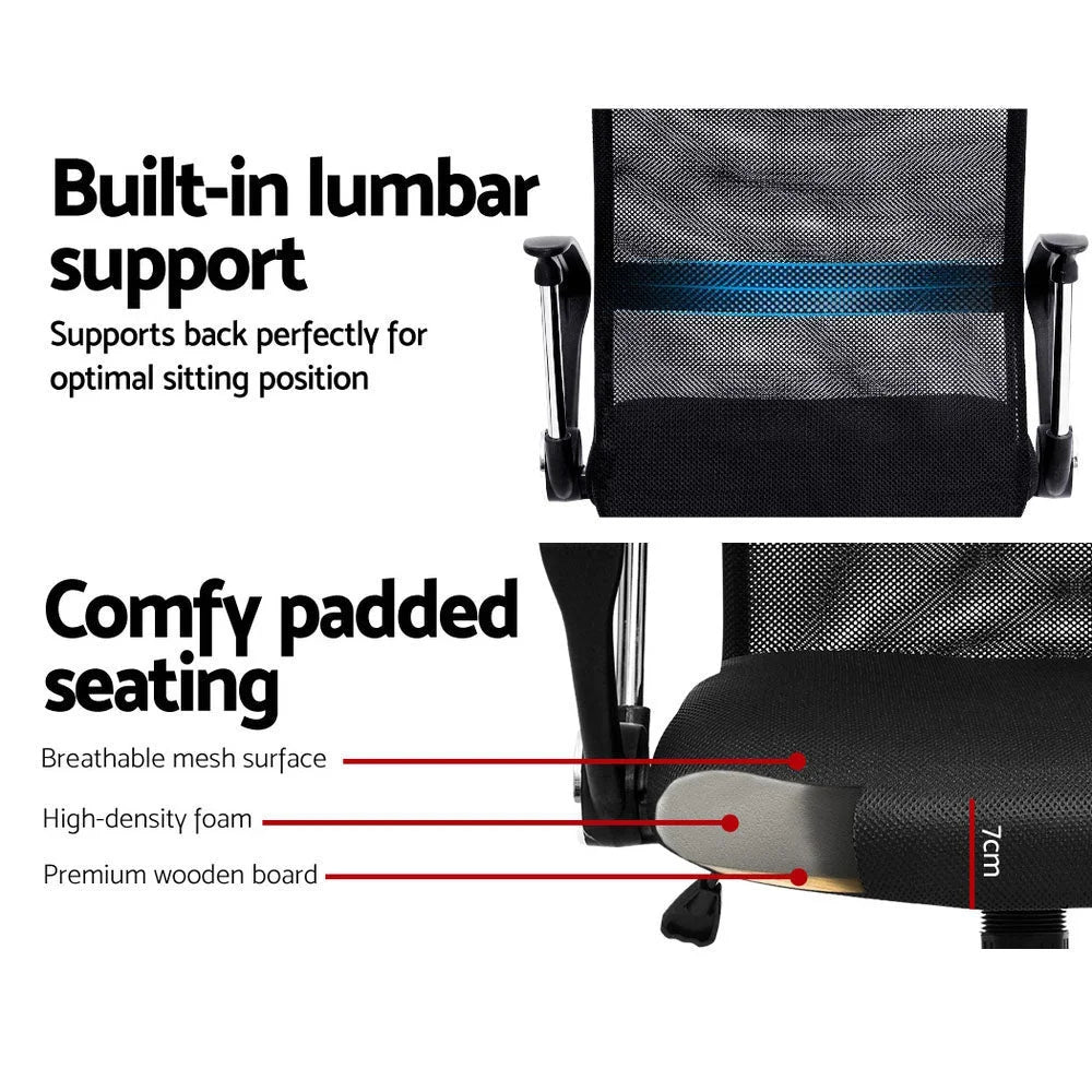 PU Leather Mesh High Back Office Chair - Black - Office