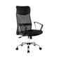 Black leather office chair with padded seat and sturdy metal frame