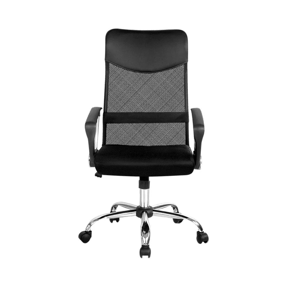 PU Leather Mesh High Back Office Chair - Black - Office
